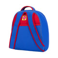 Back view of blue and red Dabbawalla T-Rex backpack. 
