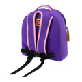 Backview of unicorn harness backpack by Dabbawalla Bags. Soft straps with detachable tether. 