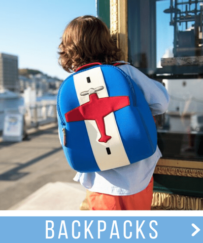 Airplane Themed Blue Red and White Backpack
