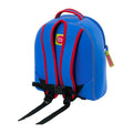 Back view airplane mini backpack by Dabbawalla Bags. Red and Blue harness with tether.