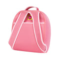 Back view of pink  backpack. 