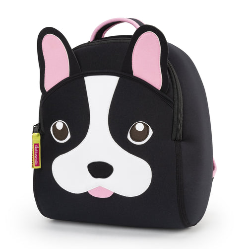 Black and white French Bulldog Backpack for Preschool by Dabbawalla Bags