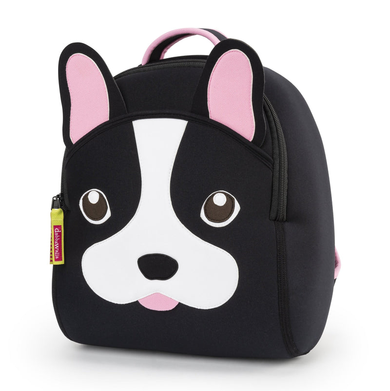 Black and white Dabbawalla French Bulldog Backpack for Preschool by Dabbawalla Bags