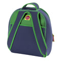 Back view of Frog backpack.  Adjustable straps stow inside the bag.  Large pocket on back is great for snacks or notes home.