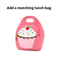 Pink lunch bag with large cupcake applique on front panel