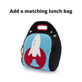 Red, blue and white rocket lunch bag with stars.