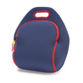 Classic navy lunch-bag with contrast stitching and zipper.  Bag is made from a machine washable, sustainable foam.