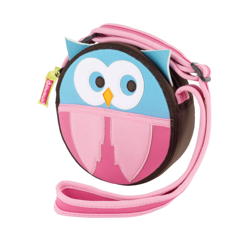 Hoot Owl cross body bag.  Circle bag with owl design appliqued on the front.  Big white eyes glance sideways.  Adjustable strap. Perfect for tweens and adults.