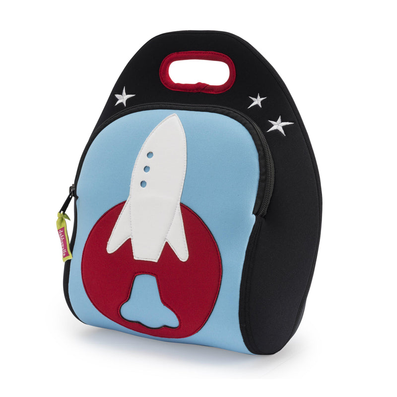 Space theme washable Dabbawalla lunchbag  Rocket design applique on front panel. Bag is made of superior material that is sustainable, reusable, PVC, PBA,  Phthalate free. 