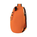 Preschool Backpack tiger themed for little explorers. Side view of Tiger backpack by Dabbawalla Bags. Eco Friendly material for preschool kids. Black and white smiling tiger face on orange bag.